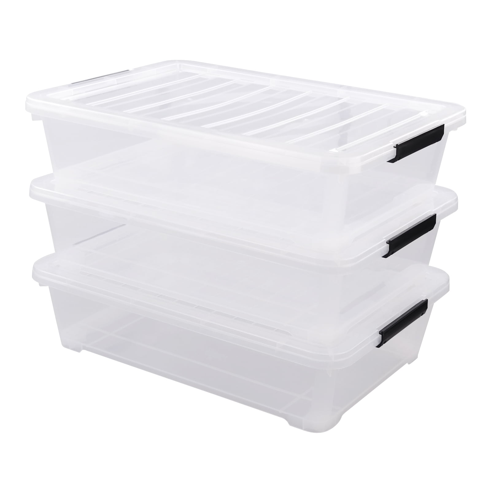 Buyitt 3 Packs 40 Quart Plastic Under Bed Storage Box, Large Wheels