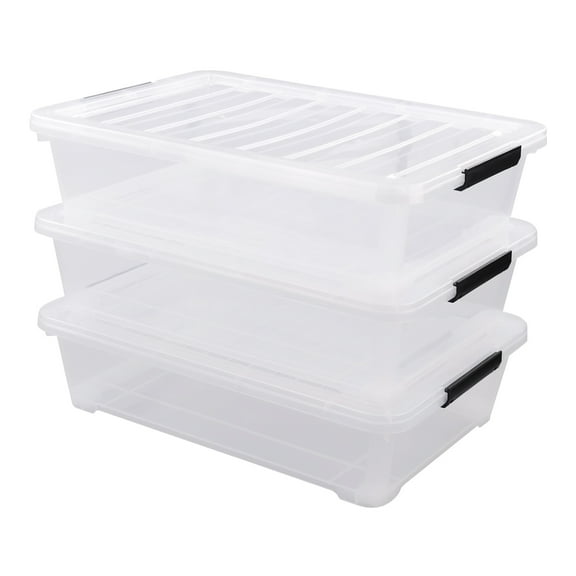 Buyitt 3 Packs 40 Quart Plastic Under Bed Storage Box, Large Wheels Storage Bin, Clear