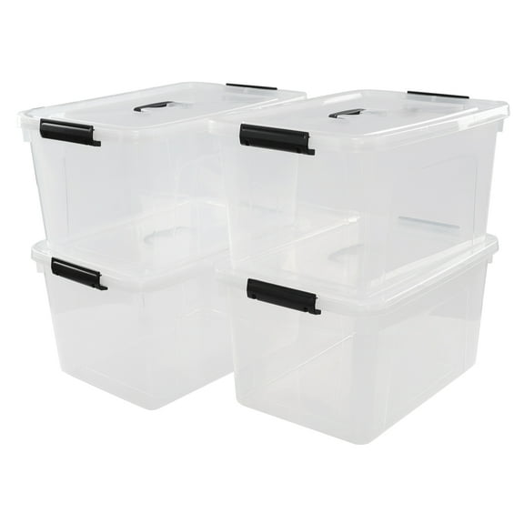 Buyitt 4-Pack 18 L Plastic Storage Latch Boxes with Lids, Clear