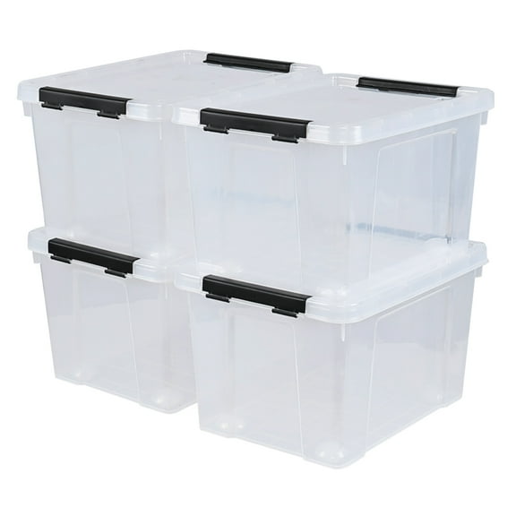 Buyitt 4 Packs 22 Qt. Plastic Storage Bins with Lids, Stackable Storage Containers Box with Latches, Clear