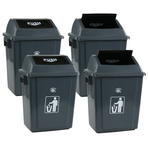 Buyitt 4 Packs Medium Garbage Bin with Lid, Plastic Kitchen Waste Bin, Grey