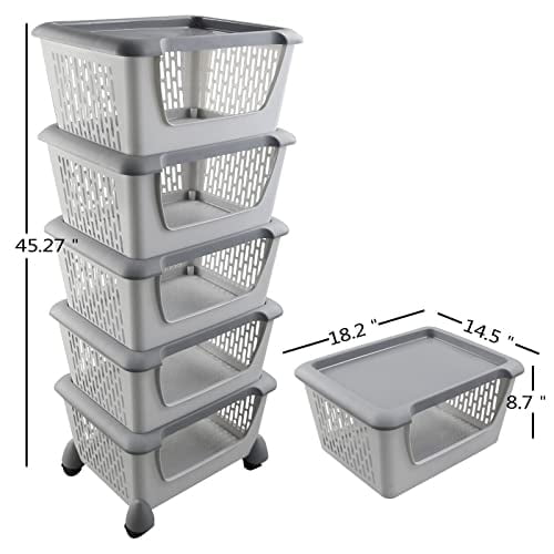 Buyitt 5Tier Plastic Stackable Storage Bins for Pantry, Stacking