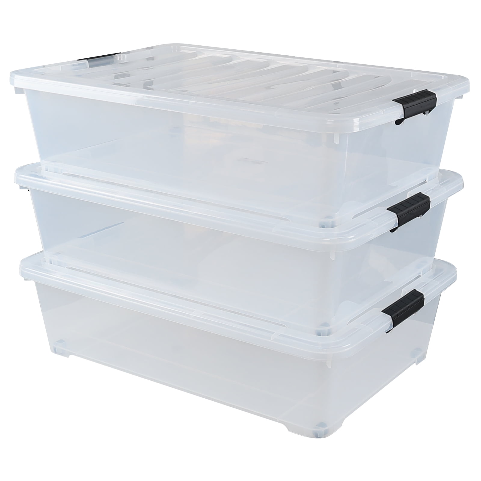 Buyitt 50 Quart Wheeled Latching Storage Box, Stackable Bin with Latch ...