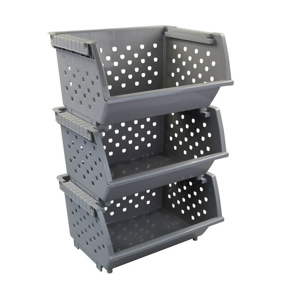 Buyitt Plastic Stackable Storage Baskets Ser of 3