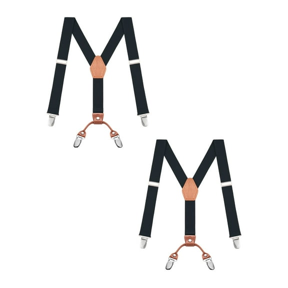 Buyless Fashion 2 Pack Adjustable Suspenders for Kids - 26" Elastic Straps 1" - Leather Y Shape Back - 5151-2 - Black