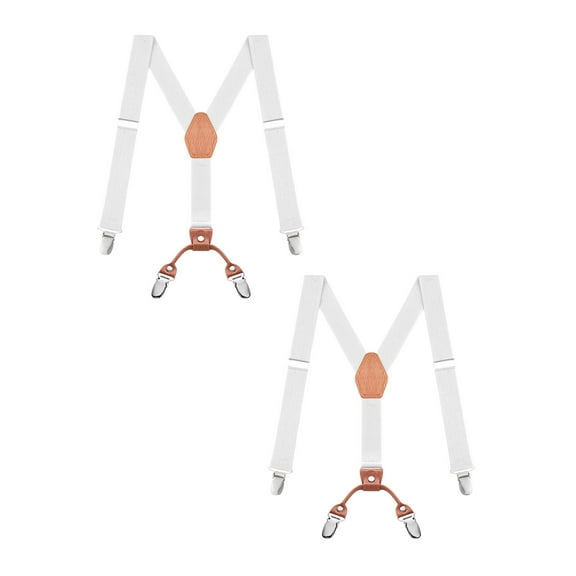 Buyless Fashion 2 Pack Adjustable Suspenders for Kids - 26" Elastic  Straps  1" - Leather Y Shape Back - 5151-2 - White