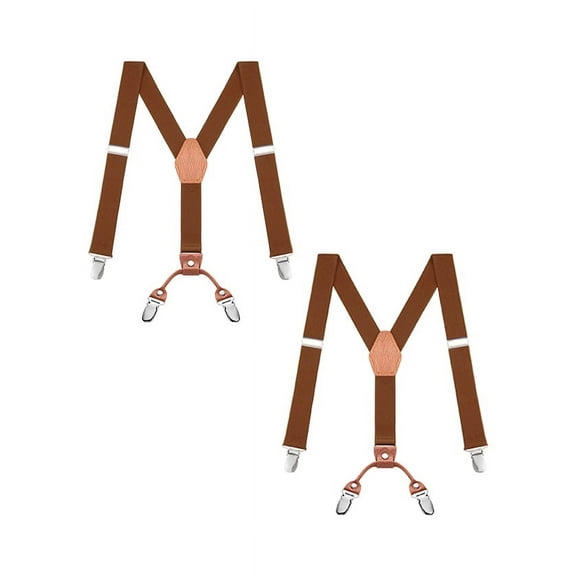 Buyless Fashion 2 Pack Adjustable Suspenders for Kids - 26" Elastic  Straps  1" - Leather Y Shape Back - 5151-2 - Camel
