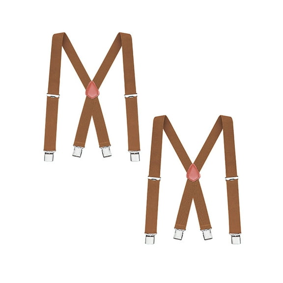 Buyless Fashion 2 Pack Suspenders for Men - 48" Elastic Adjustable Straps 1 1/4" - X Back - 5114-2-Camel