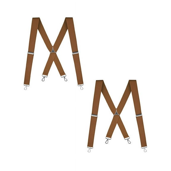 Buyless Fashion 2 Pack Suspenders for Men - 48" Elastic Adjustable Straps 1 1/4" - X Back with Metal Hooks - 5135-2-Camel