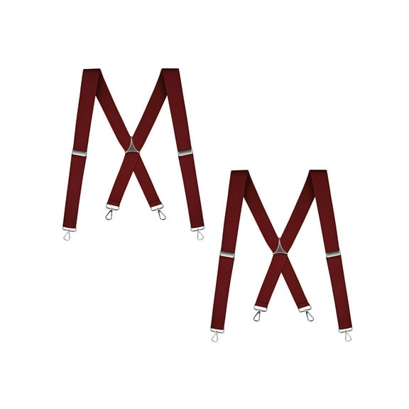 Buyless Fashion 2 Pack Suspenders for Men - 48" Elastic Adjustable Straps 1 1/4" - X Back with Metal Hooks - 5135-2-Burgundy