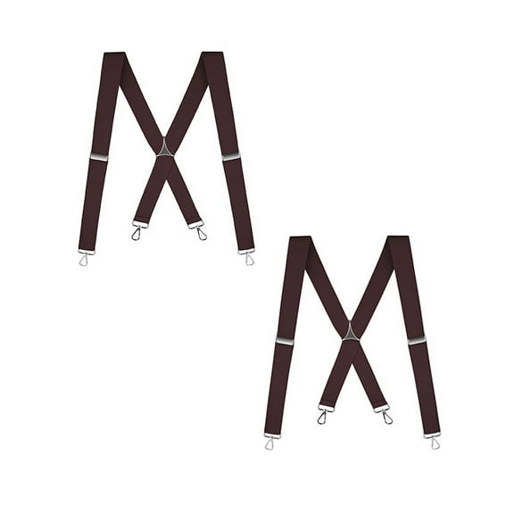 Buyless Fashion 2 Pack Suspenders for Men - 48" Elastic Adjustable Straps 1 1/4" - X Back with Metal Hooks - 5135-2-Brown