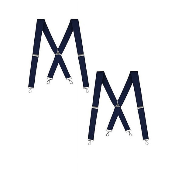 Buyless Fashion 2 Pack Suspenders for Men - 48" Elastic Adjustable Straps 1 1/4" - X Back with Metal Hooks - 5135-2-Navy