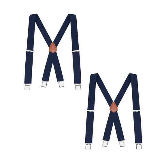 Buyless Fashion 2 Pack Suspenders for Men - 48" Elastic Adjustable Straps 1 1/4" - X Back - 5114-2-Navy