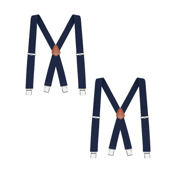 Buyless Fashion 2 Pack Suspenders for Men - 48" Elastic Adjustable Straps 1 1/4" - X Back - 5114-2-Navy
