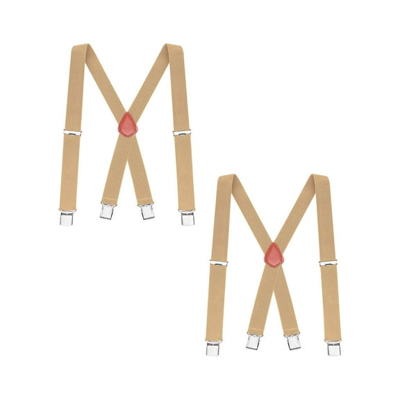 Buyless Fashion 2 Pack Suspenders for Men - 48" Elastic Adjustable Straps 1 1/4" - X Back - 5114-2-Tan