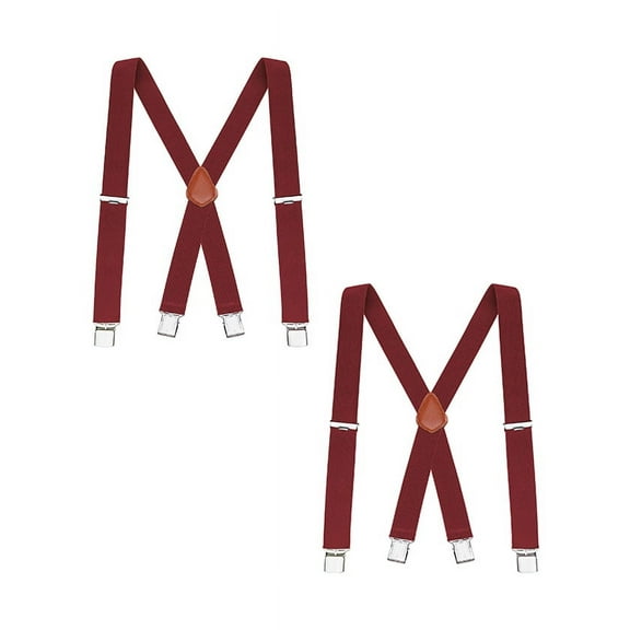 Buyless Fashion 2 Pack Suspenders for Men - 48" Elastic Adjustable Straps 1 1/4" - X Back - 5114-2-Burgundy