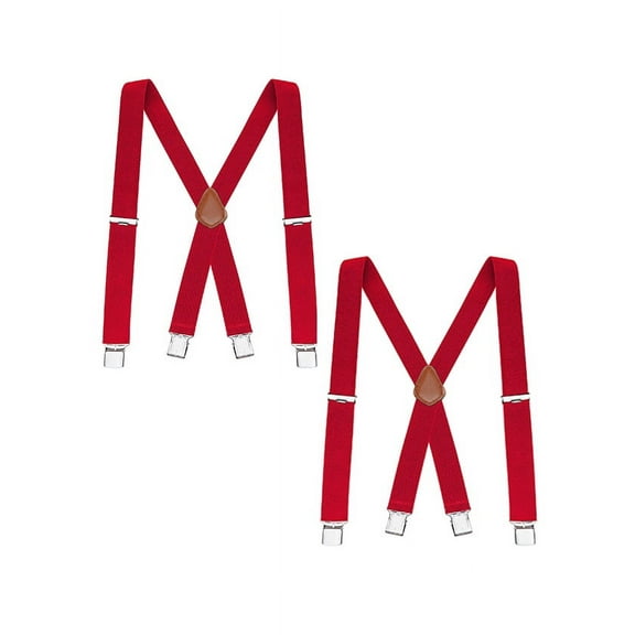 Buyless Fashion 2 Pack Suspenders for Men - 48" Elastic Adjustable Straps 1 1/4" - X Back - 5114-2-Red