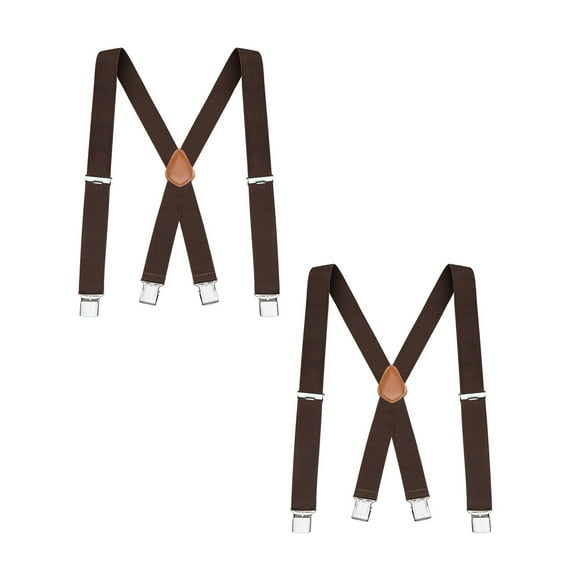 Buyless Fashion 2 Pack Suspenders for Men - 48" Elastic Adjustable Straps 1 1/4" - X Back - 5114-2-Brown