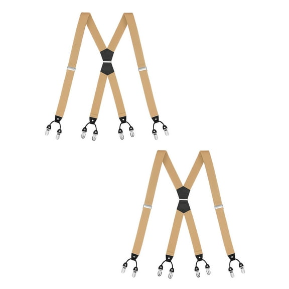Buyless Fashion 2 Pack Suspenders for Men - 48" Elastic Adjustable Straps 1 1/4" - X Shape - 5133-2-Tan