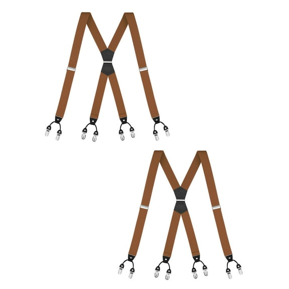 Buyless Fashion 2 Pack Suspenders for Men - 48" Elastic Adjustable Straps 1 1/4" - X Shape - 5133-2-Camel