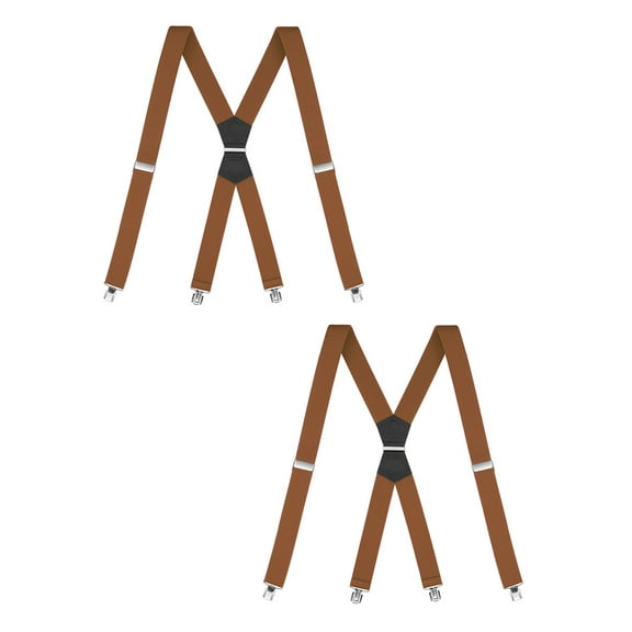Buyless Fashion 2 Pack Suspenders for Men - 48" Elastic Adjustable Straps 1 1/4" - X Shape - 5134-2-Camel