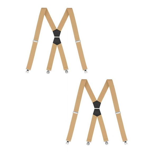 Buyless Fashion 2 Pack Suspenders for Men - 48" Elastic Adjustable Straps 1 1/4" - X Shape - 5134-2-Tan
