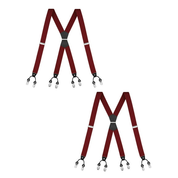 Buyless Fashion 2 Pack Suspenders for Men - 48" Elastic Adjustable Straps 1 1/4" - X Shape - 5133-2-Burgundy