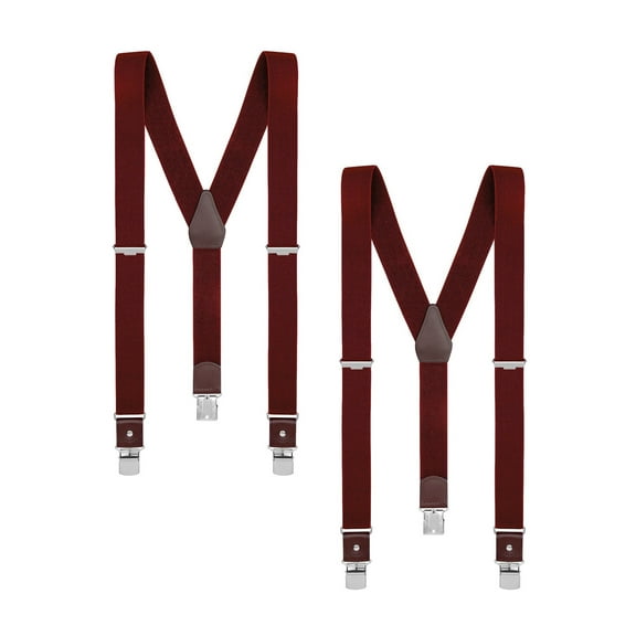 Buyless Fashion 2 Pack Suspenders for Men - 48" Elastic Adjustable Straps 1 1/4" - Y Shape - 5123-2-Burgundy