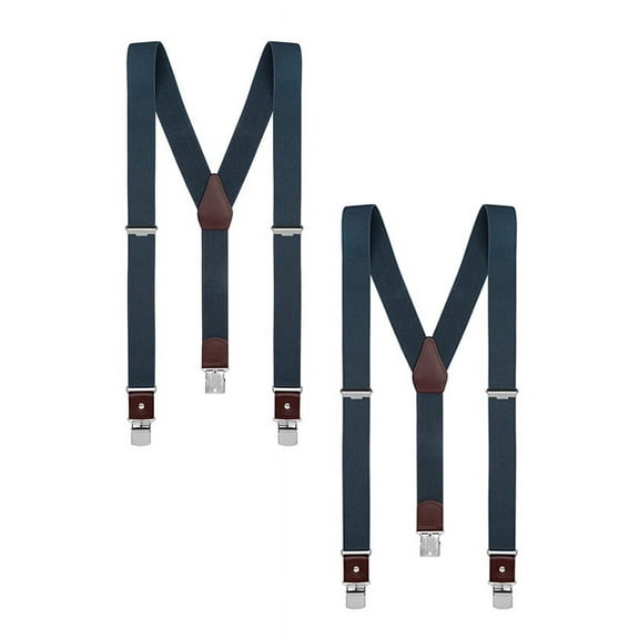 Buyless Fashion 2 Pack Suspenders for Men - 48" Elastic Adjustable Straps 1 1/4" - Y Shape - 5123-2-Denim-Blue