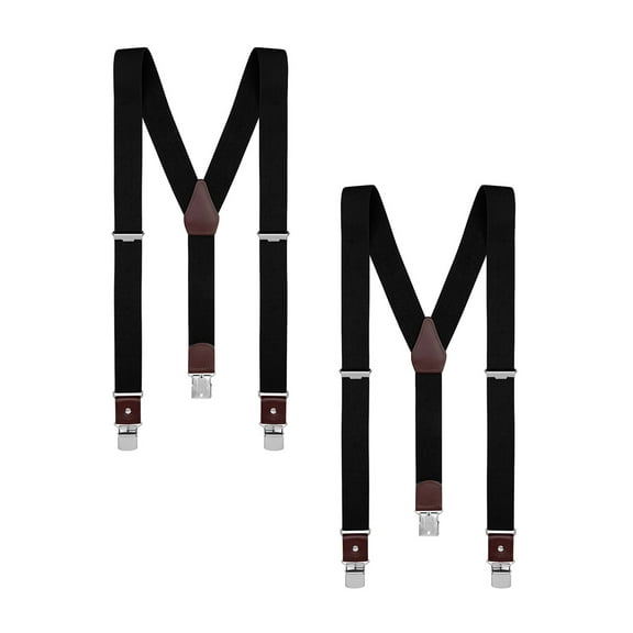 Buyless Fashion 2 Pack Suspenders for Men - 48" Elastic Adjustable Straps 1 1/4" - Y Shape - 5123-2-Black