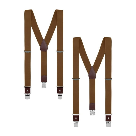 Buyless Fashion 2 Pack Suspenders for Men - 48" Elastic Adjustable Straps 1 1/4" - Y Shape - 5123-2-Camel