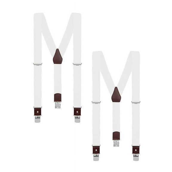 Buyless Fashion 2 Pack Suspenders for Men - 48" Elastic Adjustable Straps 1 1/4" - Y Shape - 5123-2-White