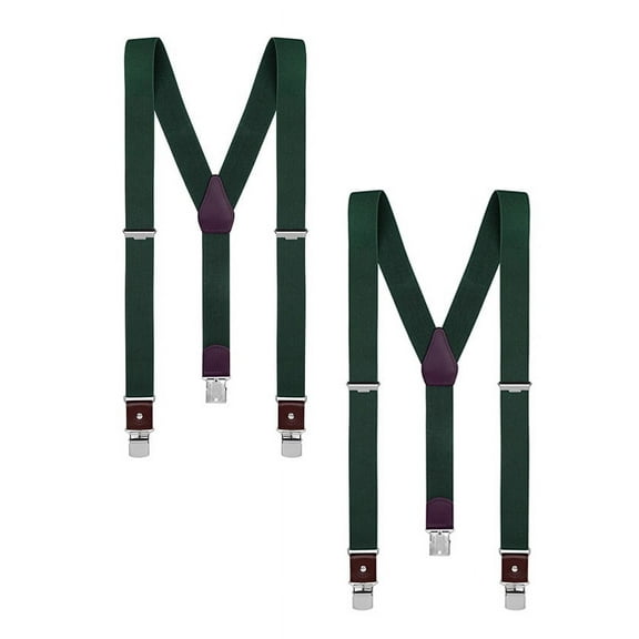 Buyless Fashion 2 Pack Suspenders for Men - 48" Elastic Adjustable Straps 1 1/4" - Y Shape - 5123-2-Hunter-Green