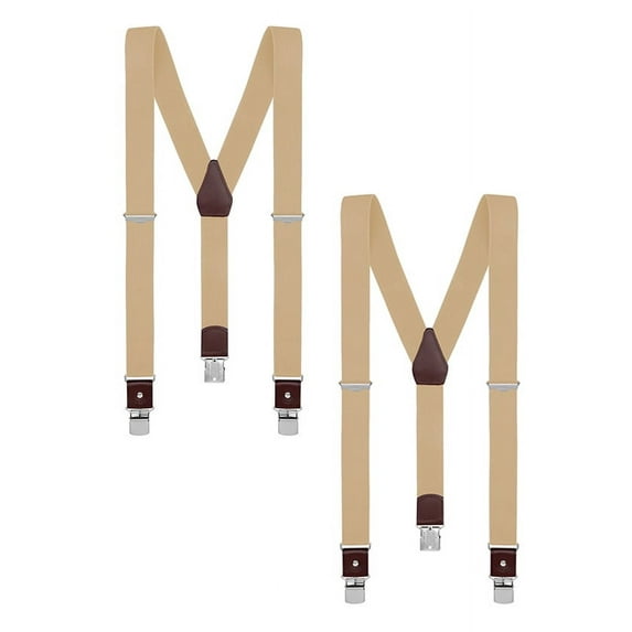 Buyless Fashion 2 Pack Suspenders for Men - 48" Elastic Adjustable Straps 1 1/4" - Y Shape - 5123-2-Tan