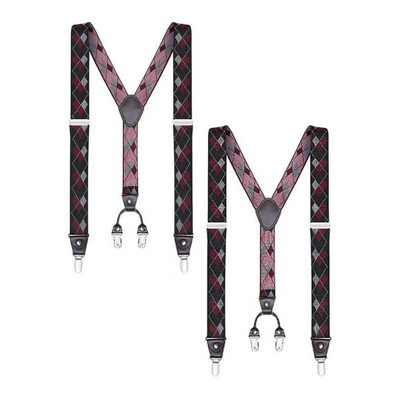 Buyless Fashion 2 Pack Suspenders for Men - 48" Elastic Adjustable Straps 1 1/4" - Y Shape