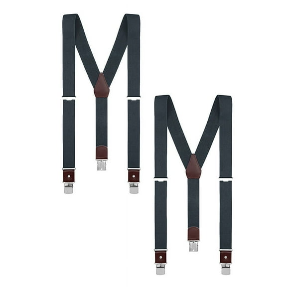 Buyless Fashion 2 Pack Suspenders for Men - 48" Elastic Adjustable Straps 1 1/4" - Y Shape - 5123-2-Gray
