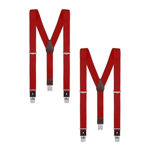 Buyless Fashion 2 Pack Suspenders for Men - 48" Elastic Adjustable Straps 1 1/4" - Y Shape - 5123-2-Red
