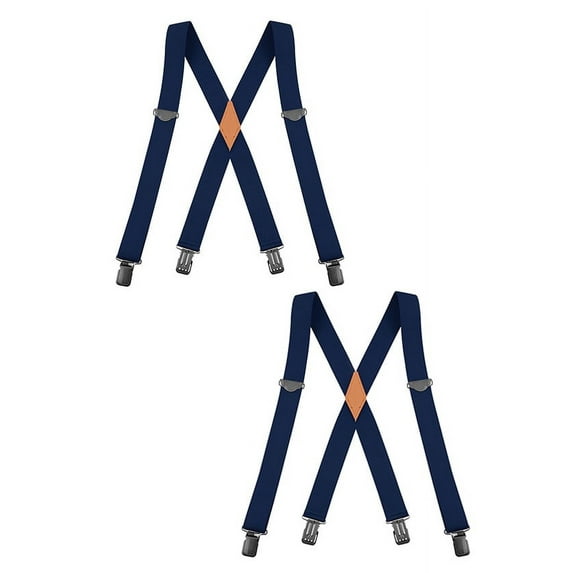 Buyless Fashion 2 pack Suspenders for Men - 48" Adjustable Straps 1 1/4" - X Back With Black Clips - 5142-2-Navy