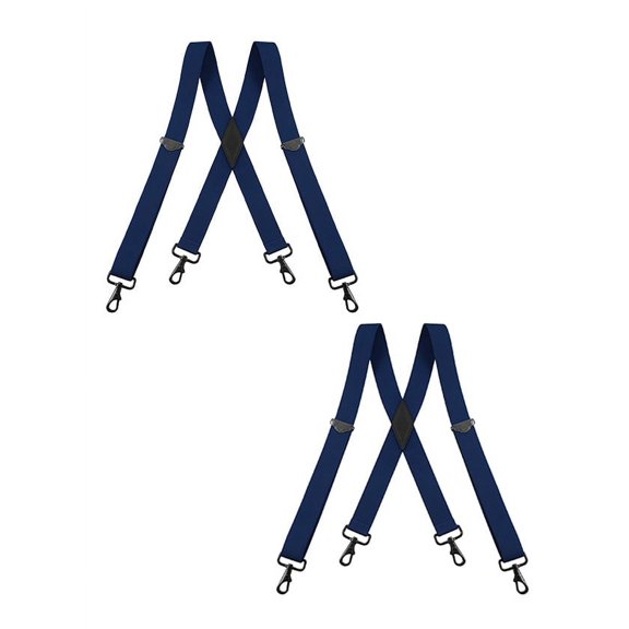 Buyless Fashion 2 pack Suspenders for Men - 48" Adjustable Straps 1 1/4" - X Back with Black Hooks - 5141-2-Navy