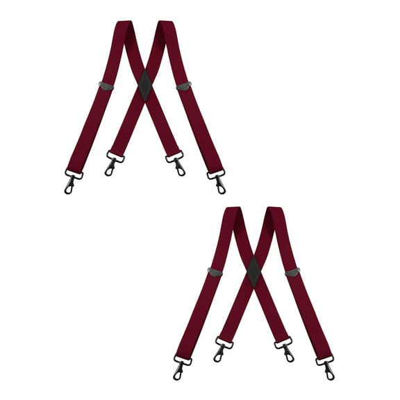 Buyless Fashion 2 pack Suspenders for Men - 48" Adjustable Straps 1 1/4" - X Back with Black Hooks - 5141-2-Burgundy