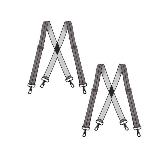 Buyless Fashion 2 pack Suspenders for Men - 48" Adjustable Straps 1 1/4" - X Back with Black Hooks - 5141-2-Heather-Gray
