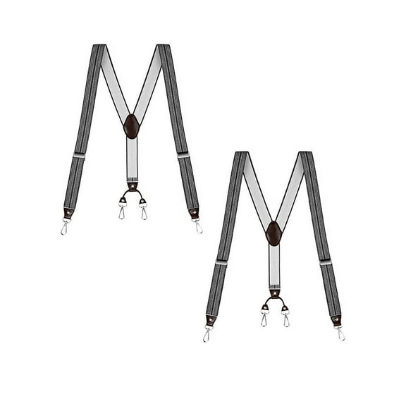 Buyless Fashion 2 pack Suspenders for Men - 48" Elastic Adjustable Straps 1 1/4" - Y Back with Metal Hooks - 5137-2-Heather-Gray