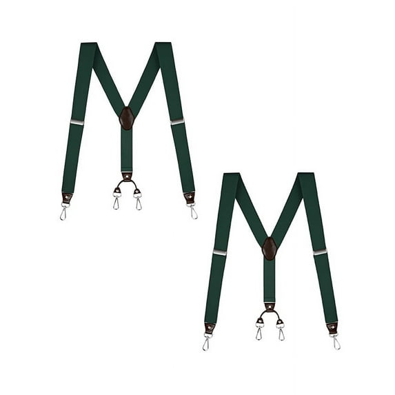 Buyless Fashion 2 pack Suspenders for Men - 48" Elastic Adjustable Straps 1 1/4" - Y Back with Metal Hooks - 5137-2-Hunter-Green