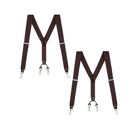 Buyless Fashion 2 pack Suspenders for Men - 48" Elastic Adjustable Straps 1 1/4" - Y Back with Metal Hooks - 5137-2-Brown