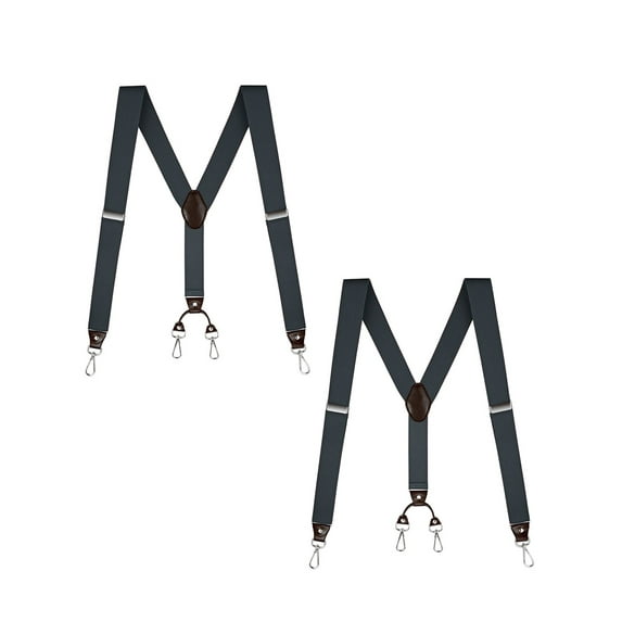 Buyless Fashion 2 pack Suspenders for Men - 48" Elastic Adjustable Straps 1 1/4" - Y Back with Metal Hooks - 5137-2-Gray