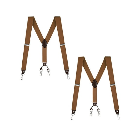 Buyless Fashion 2 pack Suspenders for Men - 48" Elastic Adjustable Straps 1 1/4" - Y Back with Metal Hooks - 5137-2-Camel