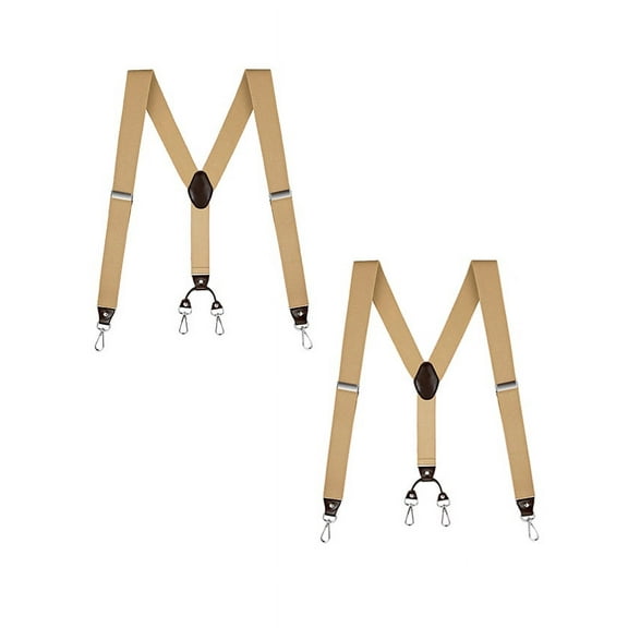 Buyless Fashion 2 pack Suspenders for Men - 48" Elastic Adjustable Straps 1 1/4" - Y Back with Metal Hooks - 5137-2-Tan