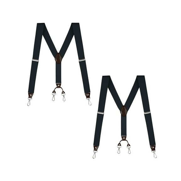 Buyless Fashion 2 pack Suspenders for Men - 48" Elastic Adjustable Straps 1 1/4" - Y Back with Metal Hooks - 5137-2-Black