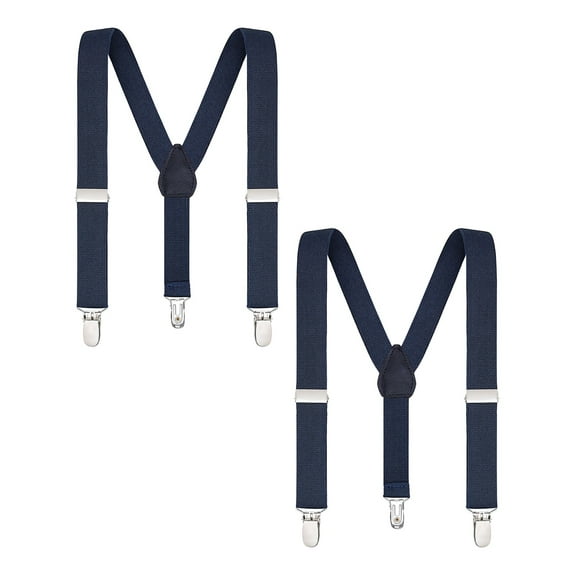 Buyless Fashion Adjustable 2 Pack Suspenders for Kids Toddlers Baby Elastic Solid Color 1 Inch - Y Back Design - 5102-2-Navy-22