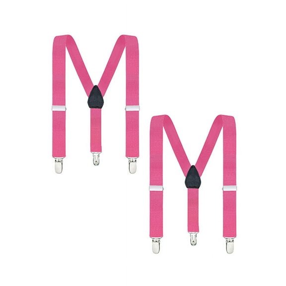 Buyless Fashion Adjustable 2 Pack Suspenders for Kids Toddlers Baby Elastic Solid Color 1 Inch - Y Back Design - 5102-2-Fushia-26